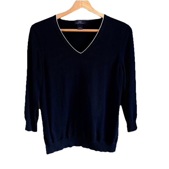 Brooks Brothers Women’s 3/4 Sleeve V-Neck Dark Navy Blue Silk Blend Sweater Sz M - Picture 2 of 12